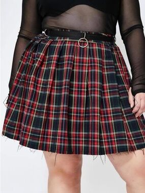 Dolls Kill Red & Black Plaid Pleated Mini Skirt